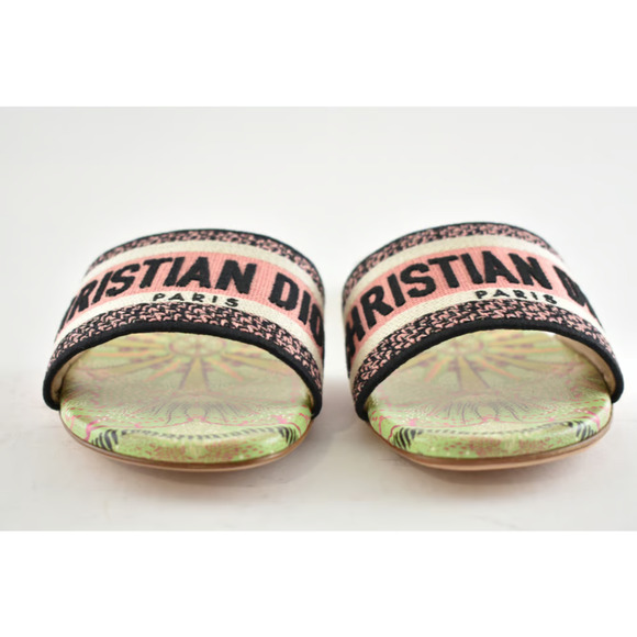 Christian Dior In Lights Dway Green Pink Embroidered Logo Slide Flat Sandal 35.5 - Picture 6 of 11